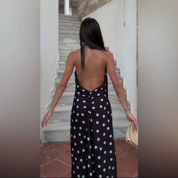 ZARA POLKA DOT SATIN MIDI DRESS - Picture 7 of 15